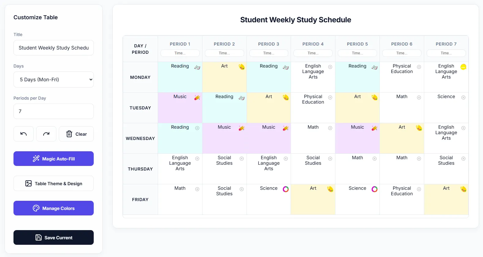 Student Time Table Maker Tool